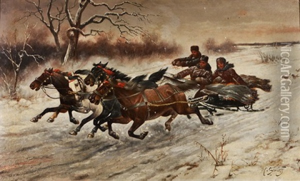 The Sleigh Ride Oil Painting - Adolf (Constantin) Baumgartner-Stoiloff