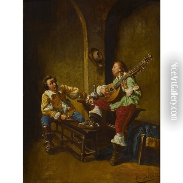Musizierende Musketiere Oil Painting - Pier Celestino Gilardi