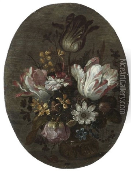 Bouquet De Fleurs Sur Un Entablement Oil Painting - Hans Bollongier