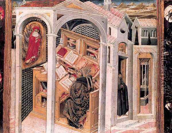 St. Jerome Appearing to St. Augustine 1465 Oil Painting - Giovanni di Paolo