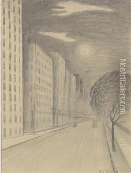 Moonlight On Fifth Avenue Oil Painting - George Copeland Ault