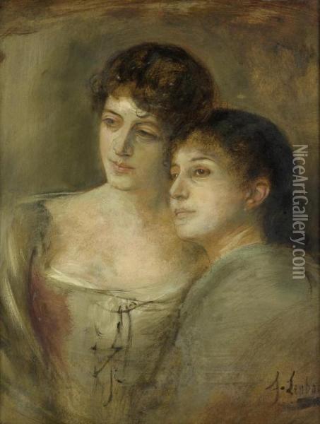 Brustbild Zweier Junger Frauen Oil Painting - Franz von Lenbach