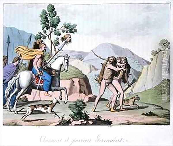 Germanic hunters and warriors Oil Painting - G. and Raineri, Vittorio Bramatti