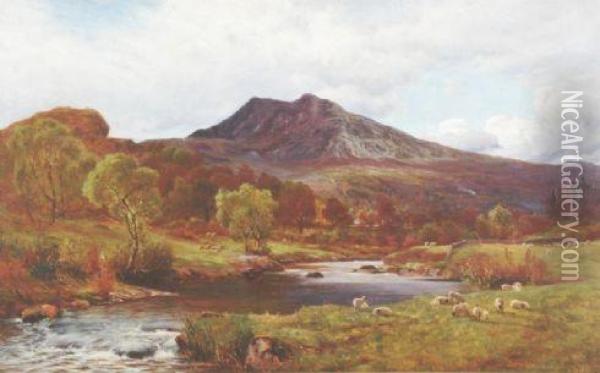 Moel Siabod, 
North Wales From The Llugwy Valley. Oil Painting - William Artingstall