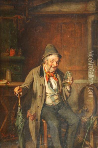 Atoper In An Interior Oil Painting - Hermann Kern