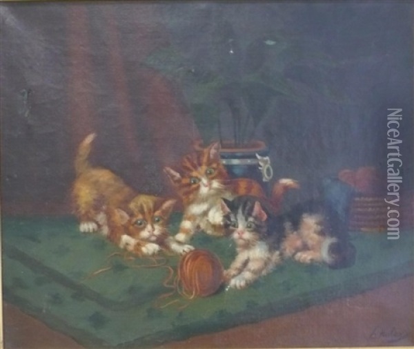 Les Chatons Oil Painting - Leon Charles Huber