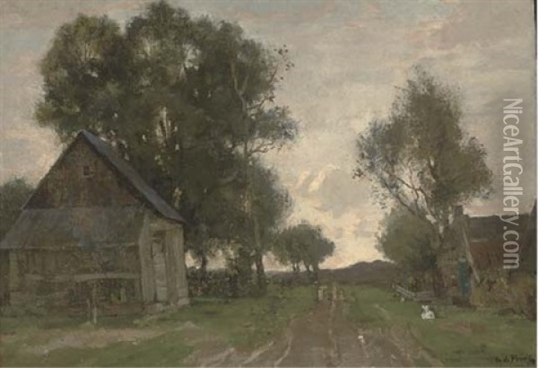 Farm Buildings Towards The End Of The Day Oil Painting - Theophile De Bock