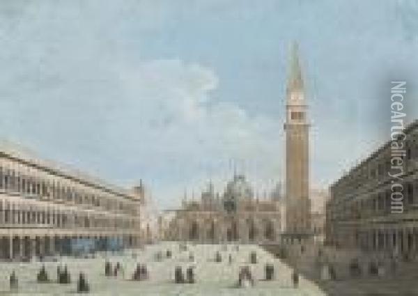 View Of The Piazza San Marco, Venice Oil Painting - Giuseppe Bernardino Bison