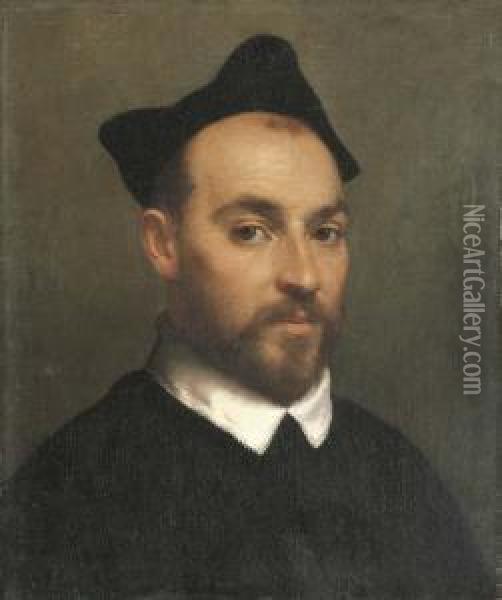 Portrait Of A Priest, Bust-length Oil Painting - Giovanni Battista Moroni