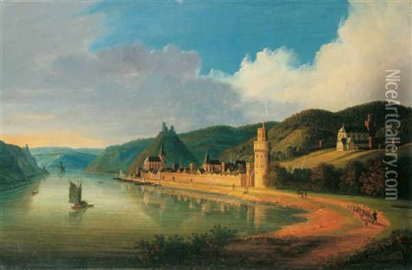 Blick Auf Oberwesel Am Rhein Oil Painting - Anton Dietzler