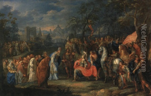 Alexander Der Grose Vor Jerusalem Oil Painting - Johann Georg Platzer