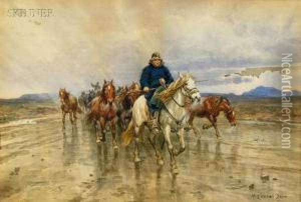 Herding The Horses Oil Painting - Enrico Coleman