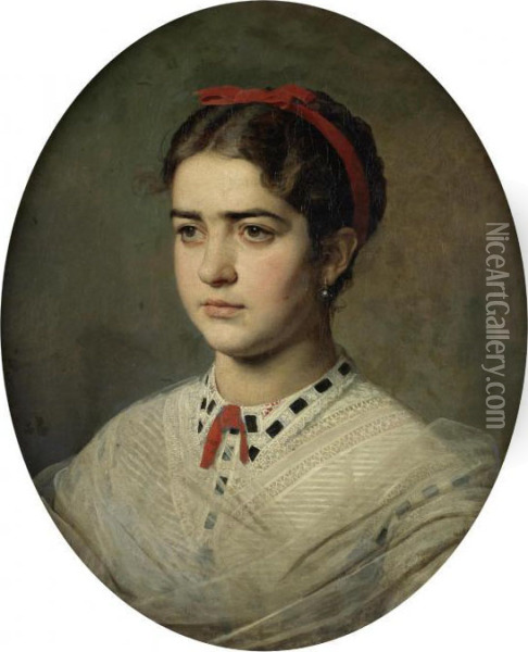 Portrait Of A Young Lady Oil Painting - Viktor Alexejewitsch Bobrov