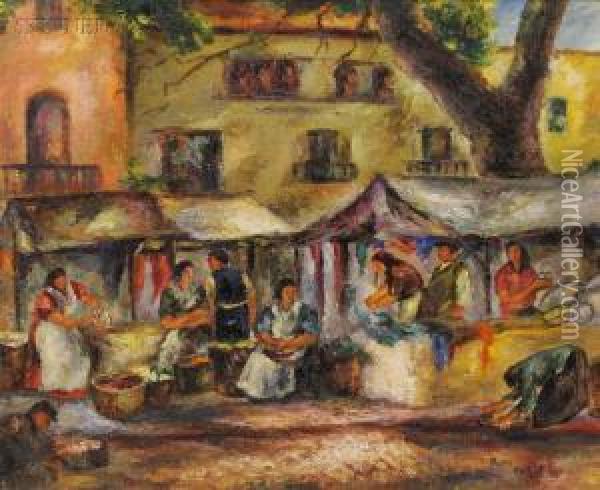 Market In Spain Oil Painting - Ruth Cugat Wadler