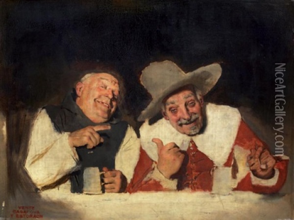 Les Deux Amis Rieurs: Le Moine Et Le Vieux Mousquetaire Oil Painting - Antonio Casanova y Estorach