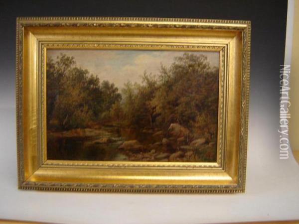 1884 - A Welsh River Oil Painting - Thomas Spinks