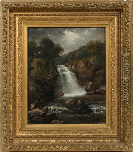 Landscape With Waterfall Oil Painting - Thomas Stanley Barber