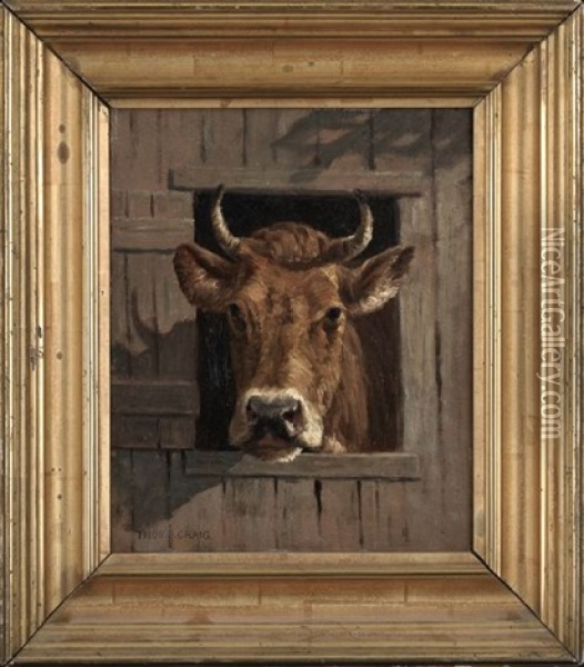 Cow Looking Through A Barn Window Oil Painting - Thomas Bigelow Craig