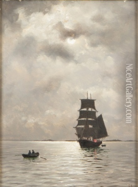 Nocturnal Sailing Oil Painting - Oskar Conrad Kleineh