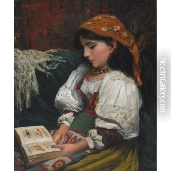 Young Gypsy Reading Oil Painting - Silas Jerome Uhl