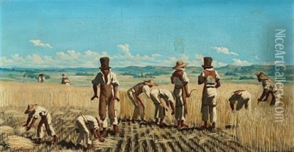 Harvest In The Philippines (pair) Oil Painting - Francisco Javier Ortego Y Vereda