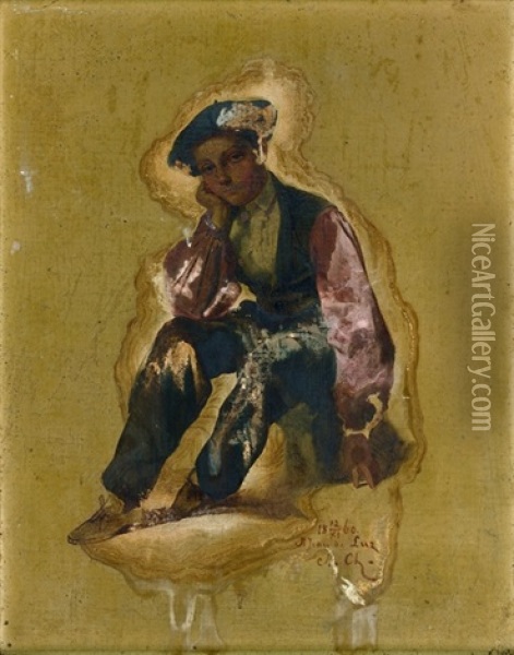 Portrait D'un Jeune Basque Oil Painting - Auguste de Chatillon