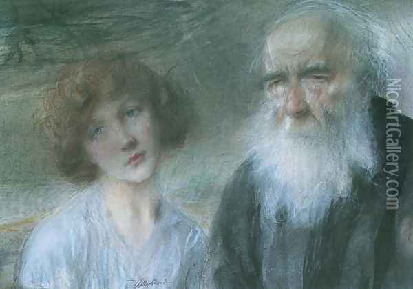 Young and Old Oil Painting - Teodor Axentowicz