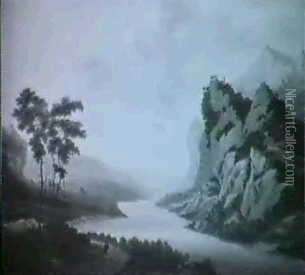 Bergsee Mit Alpenpanorama Im Hintergrund Oil Painting - A. Keller