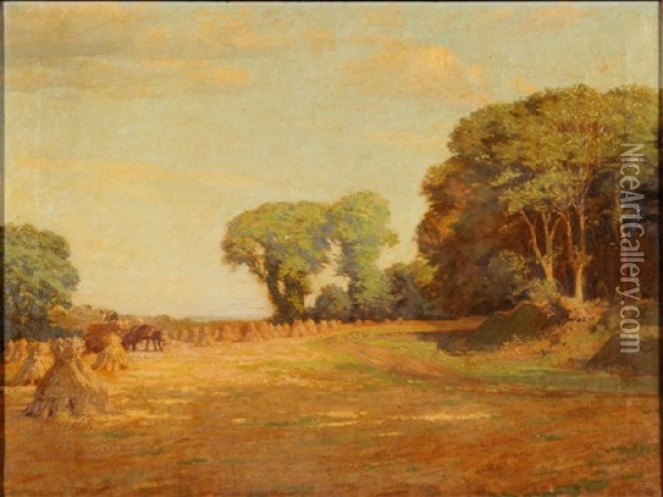 Harvest Scene Loading Stooks Oil Painting - Dermod O'Brien
