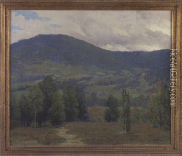 Summer Valley Landscape Surrounded By Mountains, Rolling Hills And Trees Oil Painting - Harold Arthur Streater