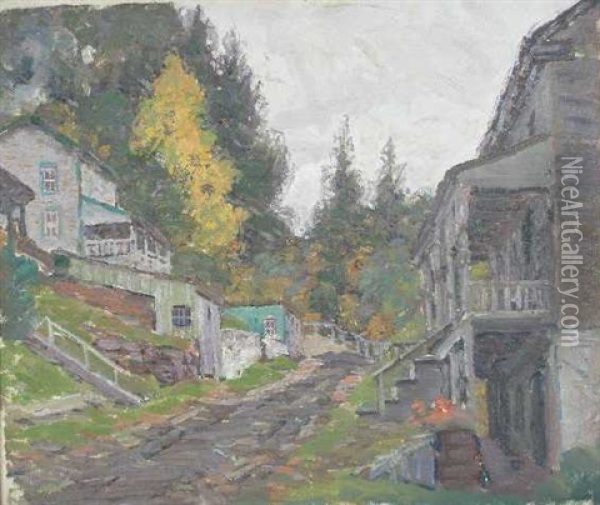 Upstate Ny Townscape Oil Painting - Ernest Beaumont