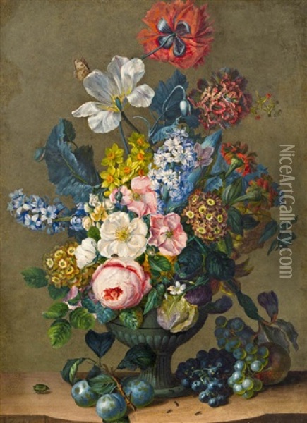 Blumenstuck Mit Fruchten Oil Painting - Leopold Zinnoegger