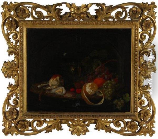 Fruit, Bread And Oysters Oil Painting - Jan Davidsz De Heem