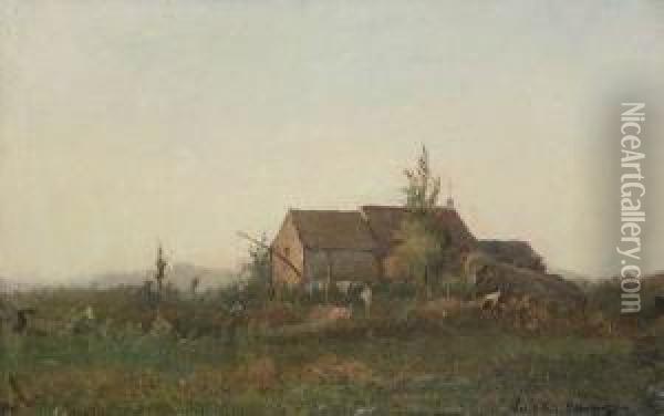 Hoeve In Landschap Oil Painting - Joseph Van Genegen