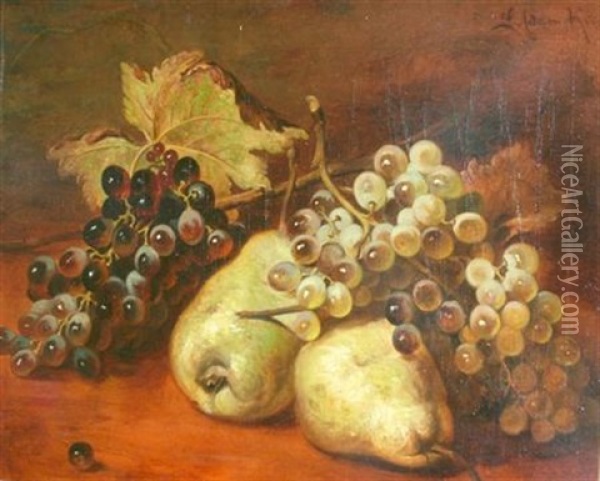 Still Life With Pears And Grapes Oil Painting - Ludwig Adam Kunst