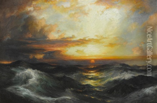 Setting Sun At Sea Oil Painting - Thomas Moran