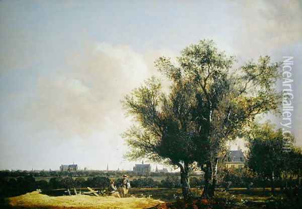 A View of Leiden with figures resting in the foreground Oil Painting - Anthony Jansz van der Croos