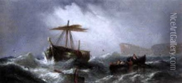 Brigg In Soundings Off The Caskets Oil Painting - William Callcott Knell