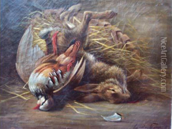 Nature Morte Au Lapin Et Au Perdreau Oil Painting - Lucien Alphonse Gros