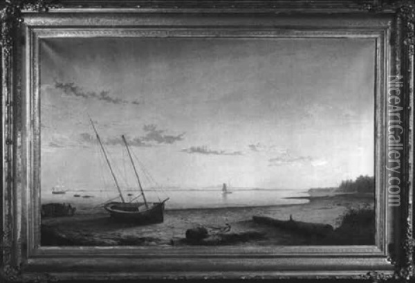 View Of West Beach, Beverly, Massachusetts, Sunset Oil Painting - Fitz Henry Lane