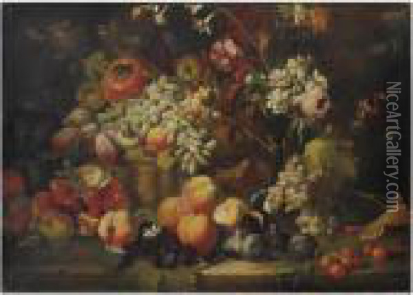 Natura Morta Di Frutta E Fiori Con Melograni E More Oil Painting - Abraham Brueghel