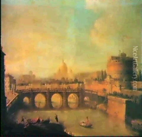 Castel Sant'angelo And Ponte Sant'angelo, Rome, With Saint  Peter's And The Vatican, S. Spirito In Sassia And More Oil Painting - Antonio Joli