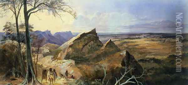 Aborigines in an Australian Landscape Oil Painting - George Rowe