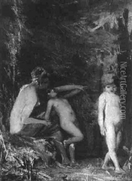 Frau Mit Kindern Im Wald Oil Painting - Edmund Kanoldt