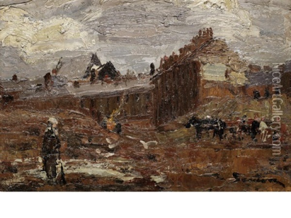 Figures On The Outskirts Of Town Oil Painting - Mark Senior