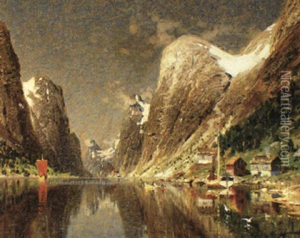 Norskt Fjordlandskap Oil Painting - Adelsteen Normann
