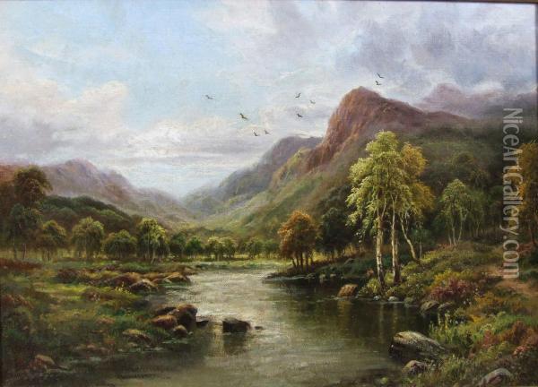 Highland River Landscapes Oil Painting - H Levan