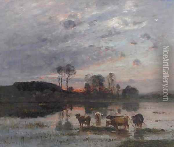 Sunset Landscape Oil Painting - Louis-Aime Japy