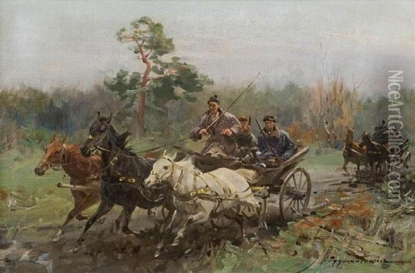 Na Polowanie Oil Painting - Ignacy (Czeslaw Wasilewski) Zygmuntowicz