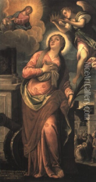 St. Barbara Oil Painting - Maffeo Verona
